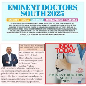 India Today Health Eminent Doctors South 2025 feature showing Dr. Mohana Rao Patibandla listed among selected doctors from Andhra Pradesh and Telangana.