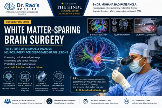 Dr. Mohana Rao Patibandla demonstrating White Matter-Sparing Brain Surgery using minimally invasive cylindrical corridor surgery and neuronavigation for deep brain lesions.