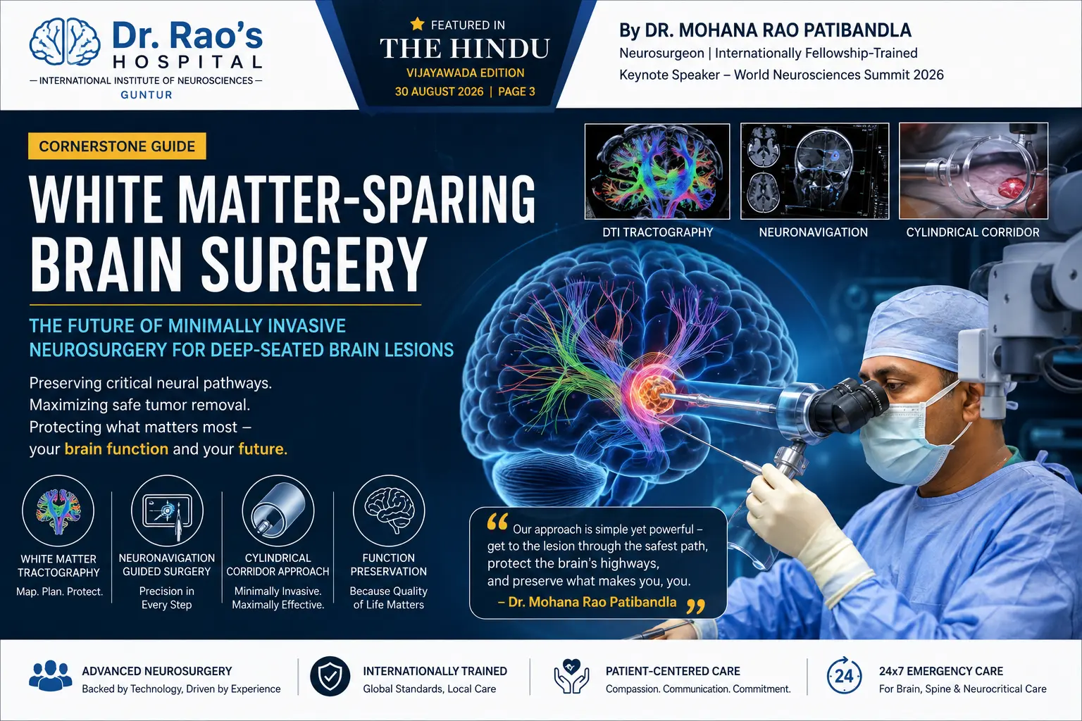 Dr. Mohana Rao Patibandla demonstrating White Matter-Sparing Brain Surgery using minimally invasive cylindrical corridor surgery and neuronavigation for deep brain lesions.