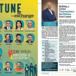 Fortune India Exchange October 2026 Trusted Brands & Leaders feature showing Dr. Mohana Rao Patibandla and his profile, “Building a Global Neuroscience Institution from Guntur.”